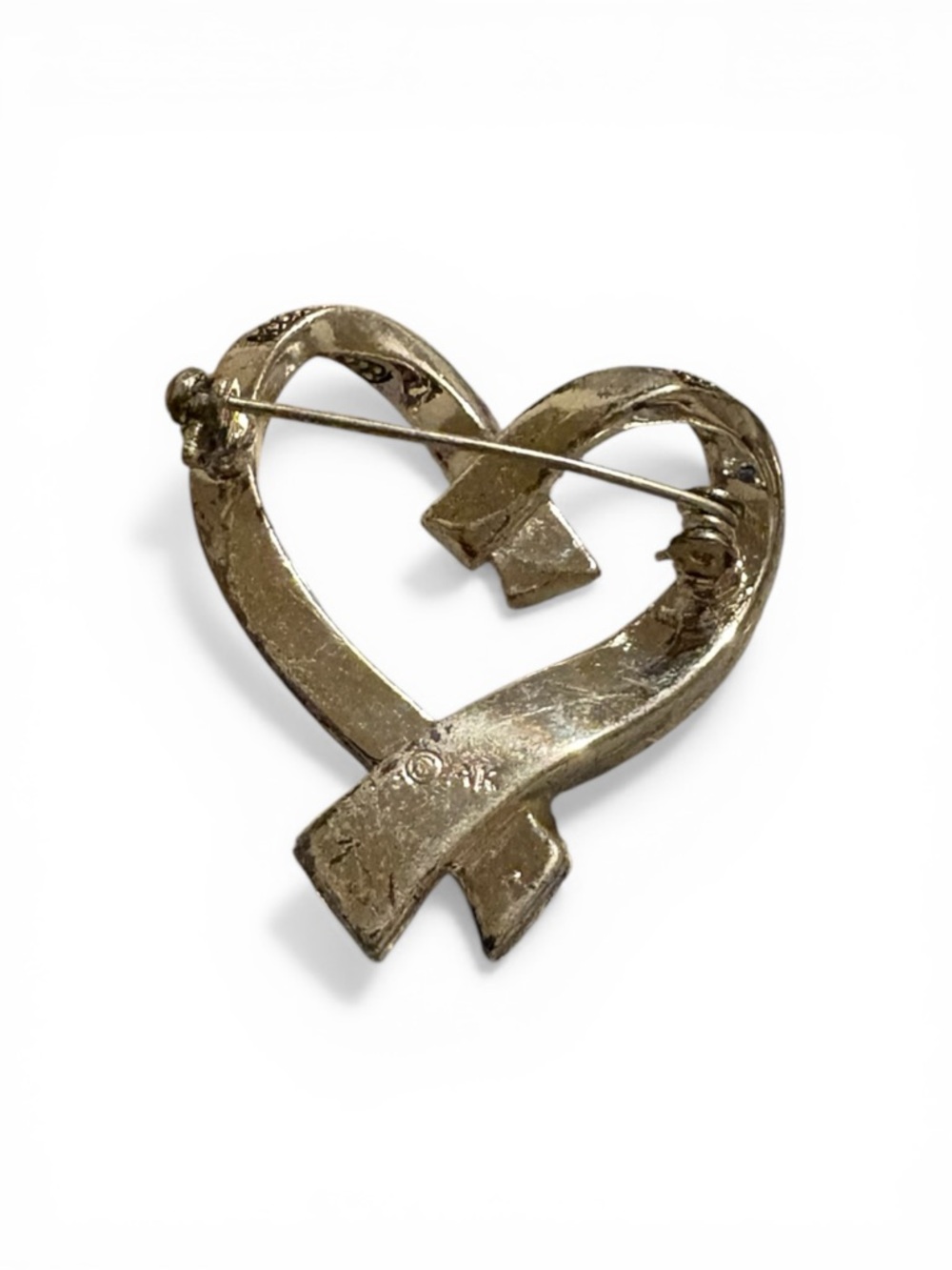 Anne Klein Vintage Heart Ribbon Brooch with Pink Stones - Picture 2 of 2